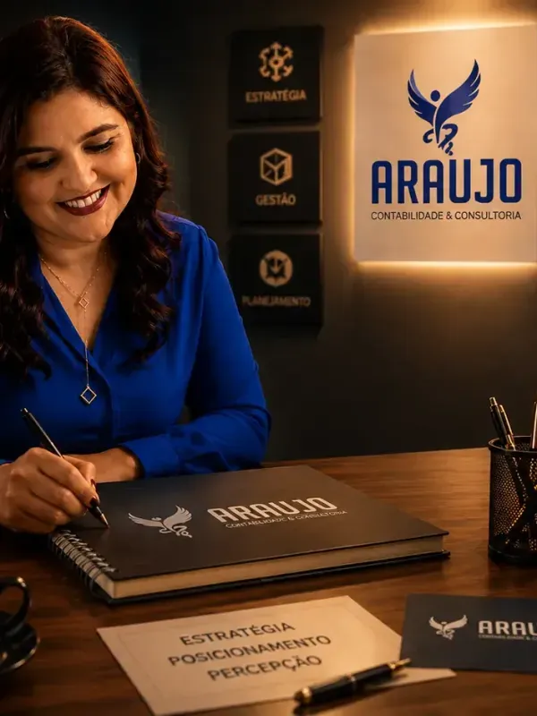 Logotipo da Araujo Contabilidade & Consultoria aplicado em papelaria